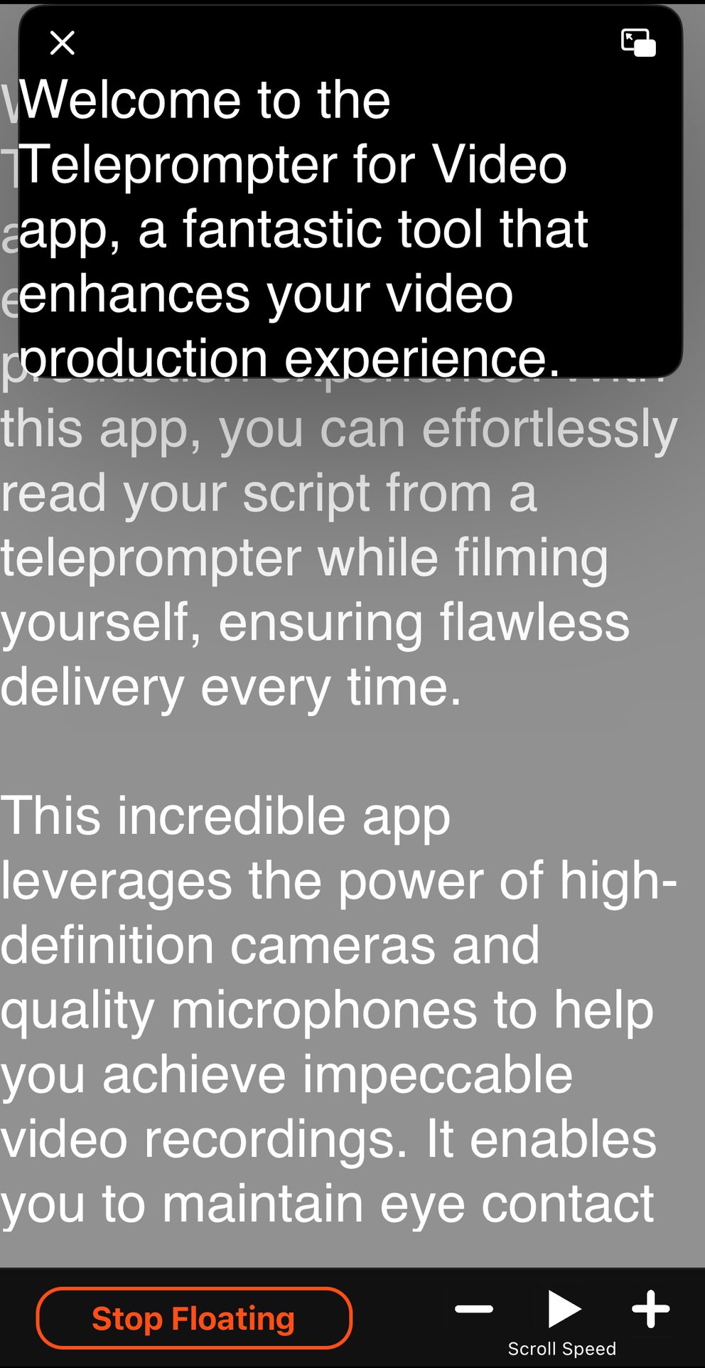 I OS floating overlay teleprompter app