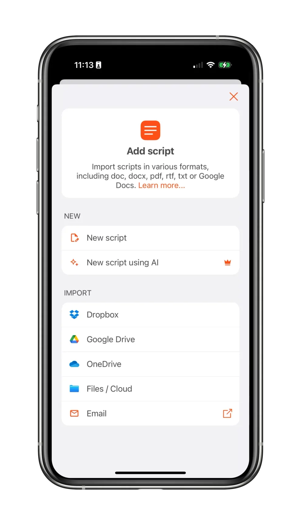 Add script into teleprompter app