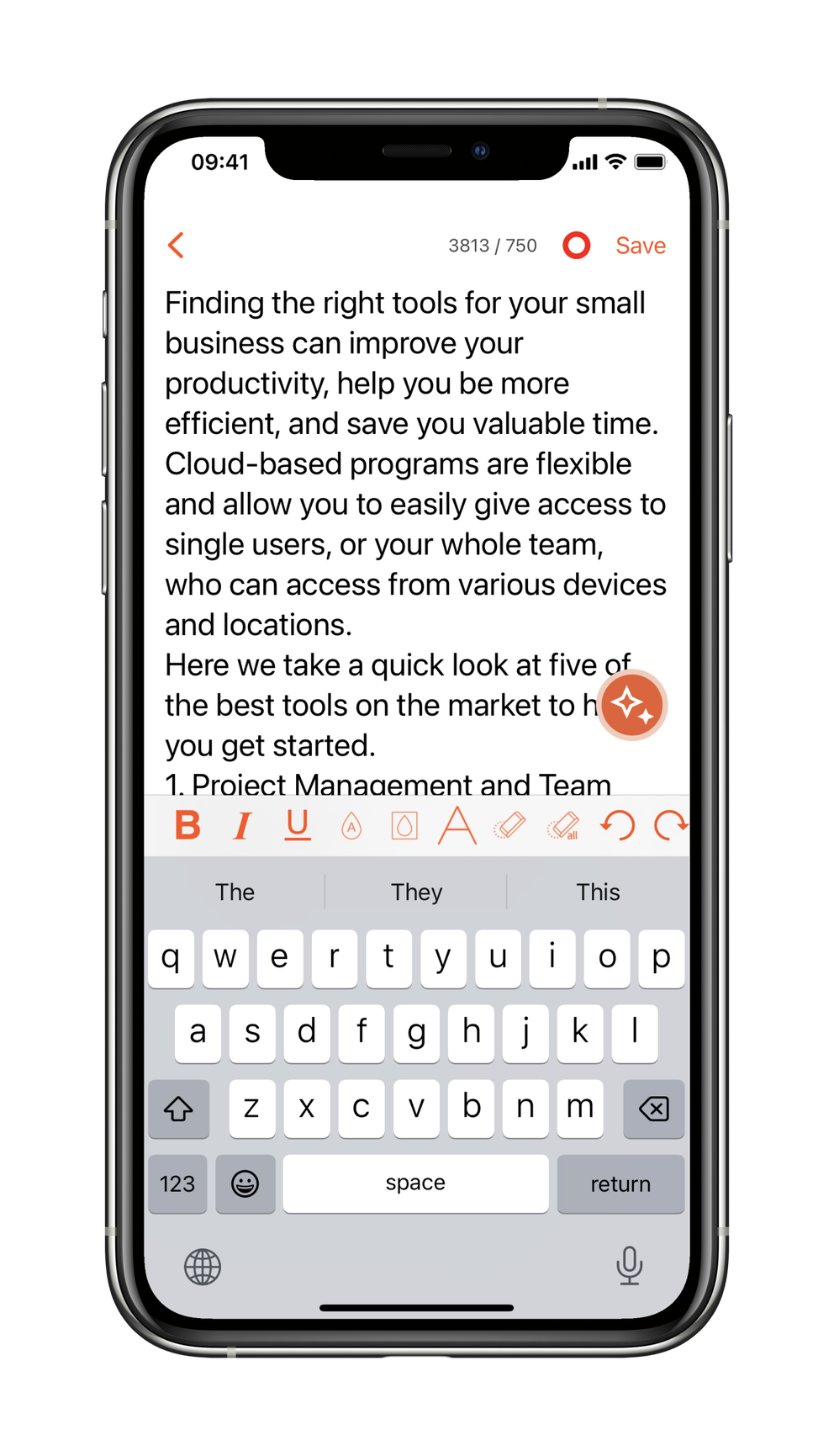 Script editor and formatting toolbar