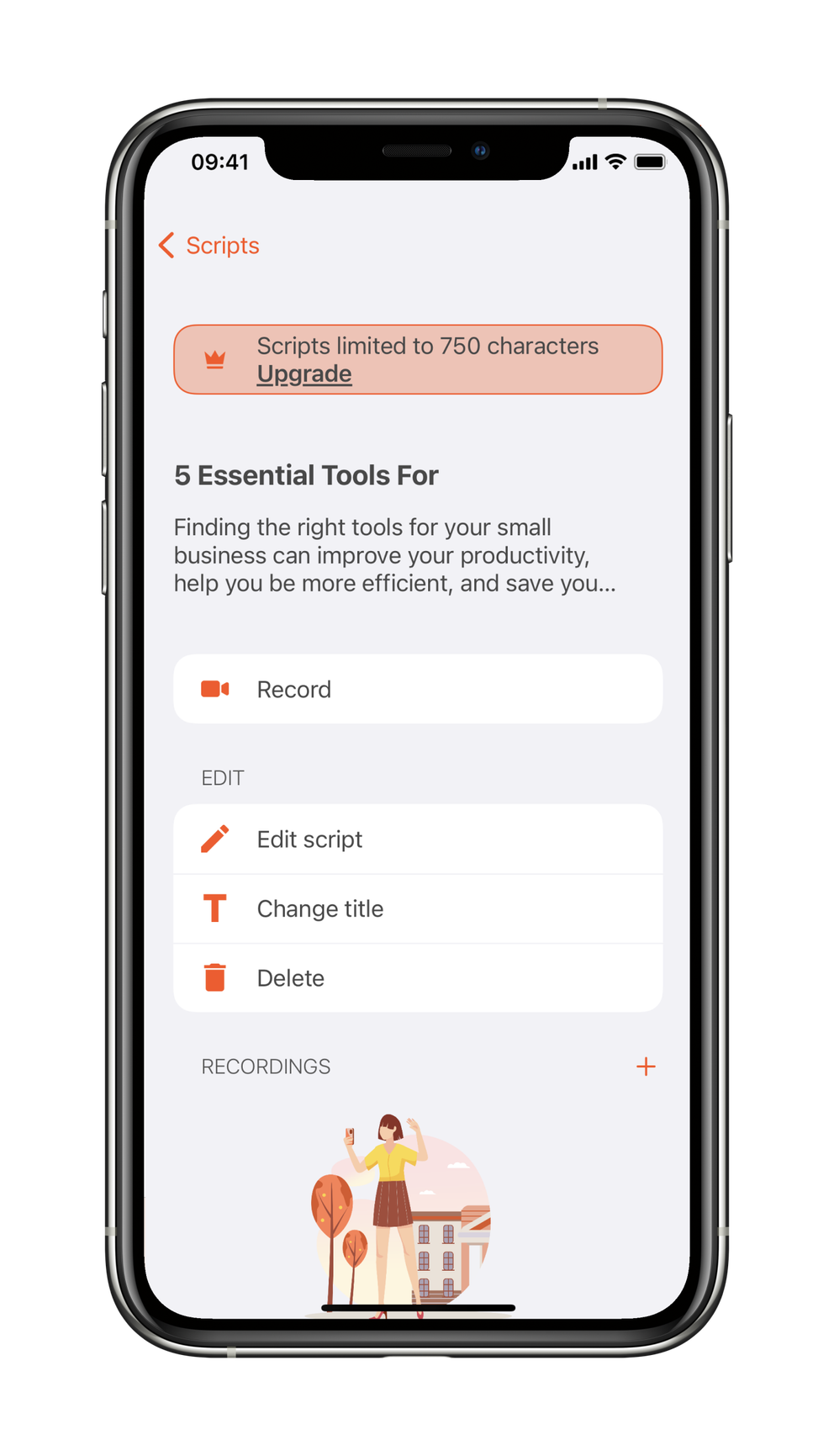 Script options record edit import recordings