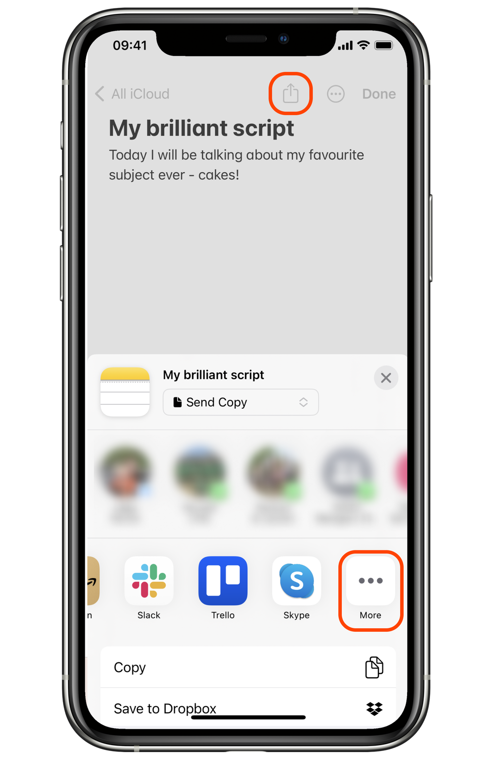 Share script from notes app