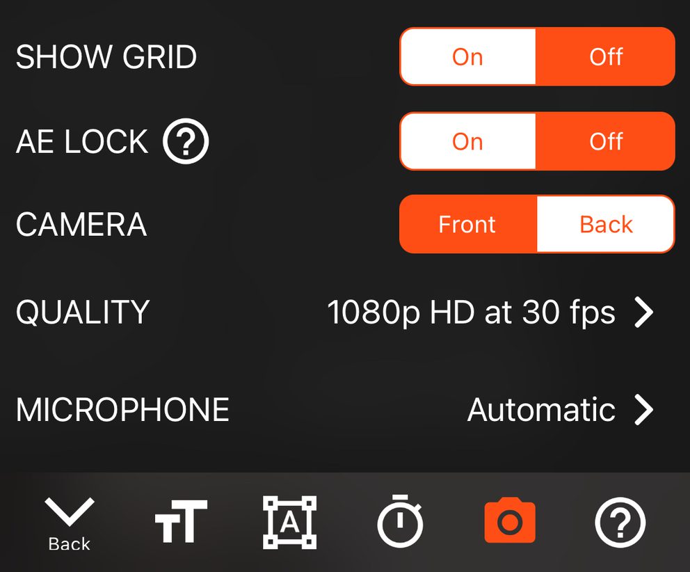 Teleprompter settings menu camera microphone