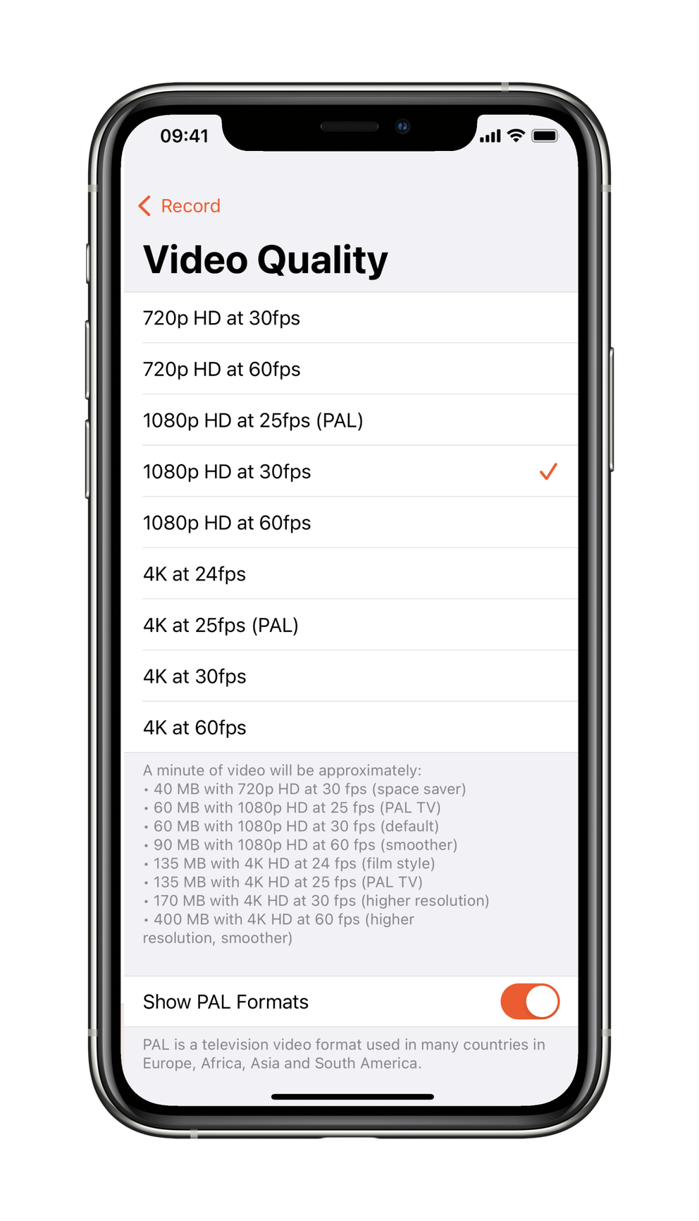Video quality options ios frame rate and resolution