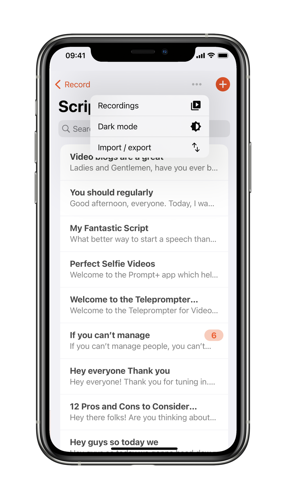Teleprompter script options