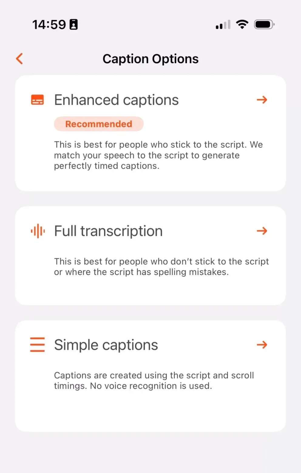 Teleprompter caption options scaled